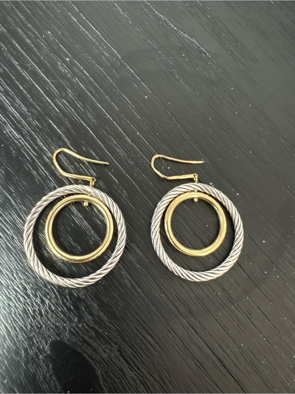David Yurman Two-Tone Cable and Smooth Double Hoop Earrings - Gold & Silver